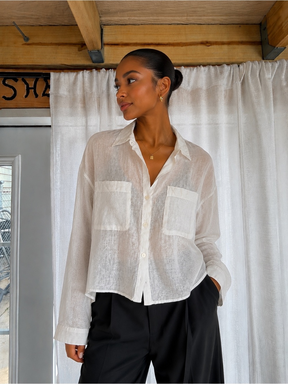 Rachel Zoe Sheer White Button-Down Shirt - Picture 2 of 7